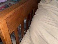 Queen bed with Wooden HeadBoard & Footboard, Tallboy drawers, Blanket ...