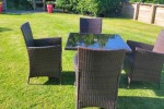 Rattan outdoor table and 4 chairs brown