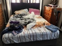 Queen bed with matresses , tallboys , 65 inch tv with soundbar and 5 b...