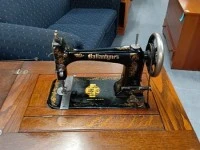 Vintage oak sewing machine and table