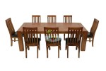 Lge dining rm table x 8 chairs 2m x 1m