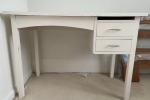 Queen bed, Small desk, Desk chair