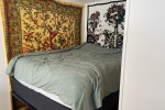 Queen Bed, Drawers, sofa, medium fridge