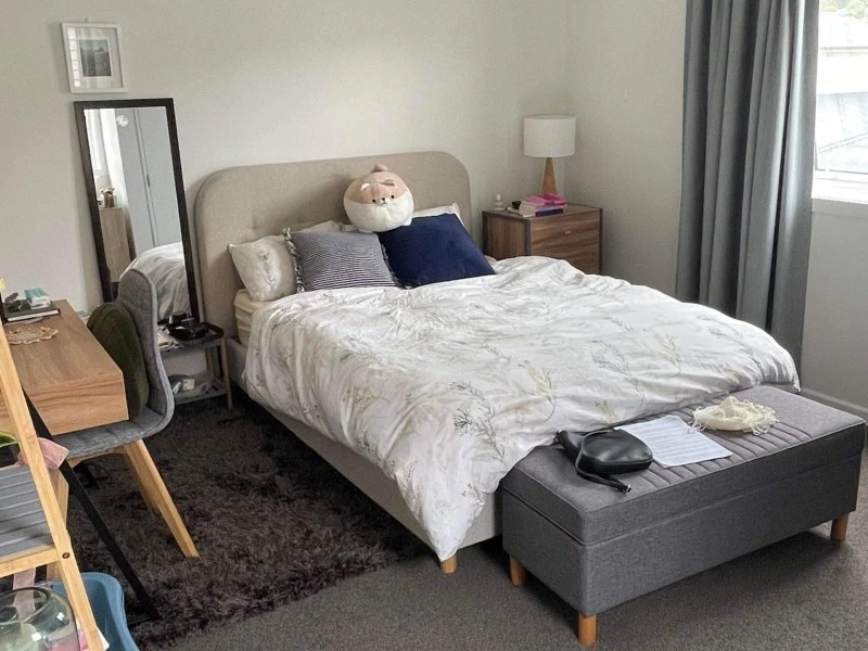 Double bed mattress and base, Headboard, Ottoman same width as bed, Be...