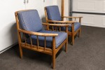 Pair of Wooden Armchairs with Blue Cushions – Vintage Style