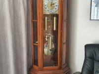 Antique Grandfather Clock, Leather Couch