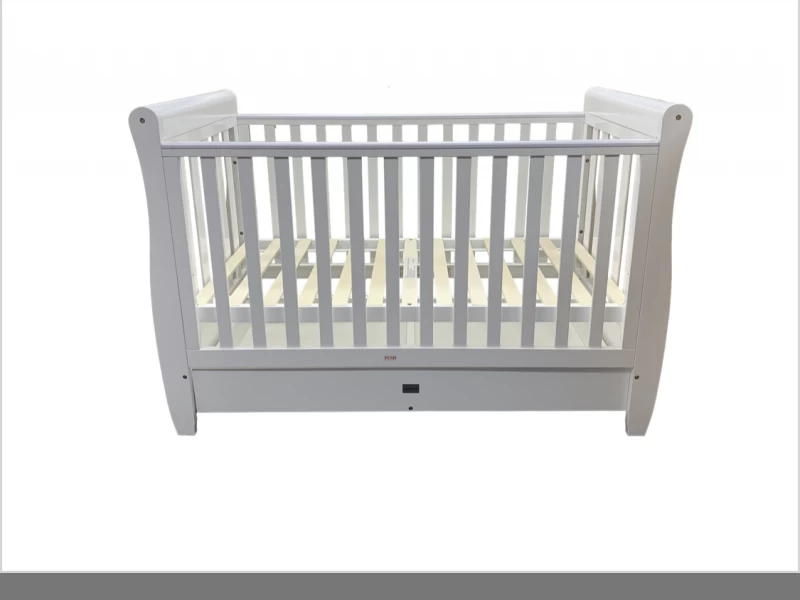 Neeva Sleigh Wooden Baby Cot Dropside & Convertible to Junior Bed WHIT...