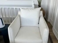 2 White 100% Linen Armchairs - RRP $3,600. Grab a bargain, Armchair