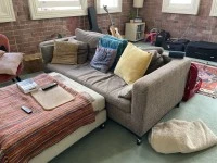 King bed with frame and headboard attached, Bed side tables (2), Couch...
