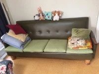 Vintage 60s-70s green vinyl three/four seater couch