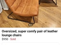 2 x leather seats each 800w x 1000d x 1200h
