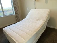 King single adjustable bed, 2 x leather armchairs