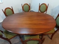 Oval NZ Kauri dining table and six chairs