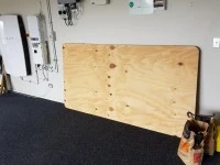 2 garden wicker sofas with cushions, Large MDF board, garage workbench