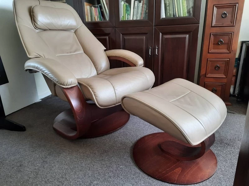 Leather Recliner Armchair and Footstool