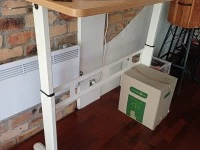 Queen bed, Couch, Small table, Desk