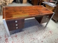 Mid Century Solid Brazilian Rosewood Chrome Frame Desk