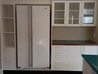 Double door fridge freezer, Queen size  bed with detached headboard an...