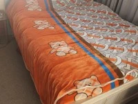 Queen size bed, 2 x small bed side table, TV table, 3×Luggage, 3x box