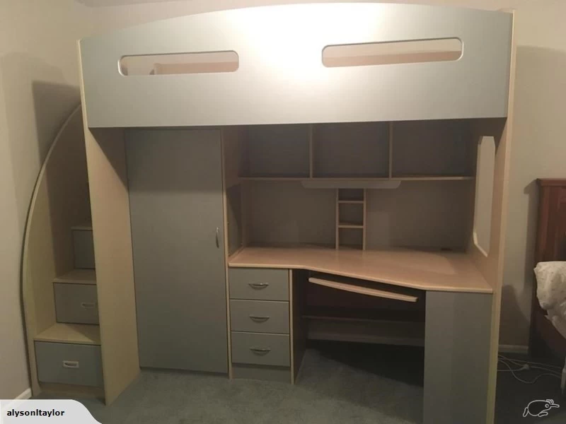 Loft bed with desk and cupboard