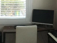 King Single mattress, King single base, small desk, office chair, shel...