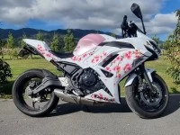 Motorcycle Kawazaki 2024 Ninja 650L, White and pink flower wrap
