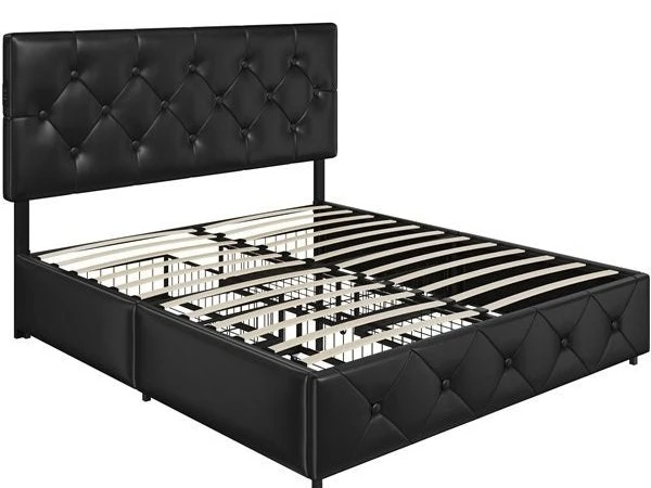 Queen Size Bed Frame with 4 Storage Drawers and USB Ports