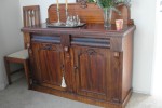 Antique sideboard, glass coffee table, 2 seater couch, double bed
