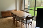 Table, 6 dining chairs, Low 4 drawer dresser