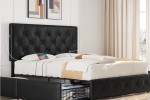 Queen Size Bed Frame with 4 Storage Drawers and USB Ports