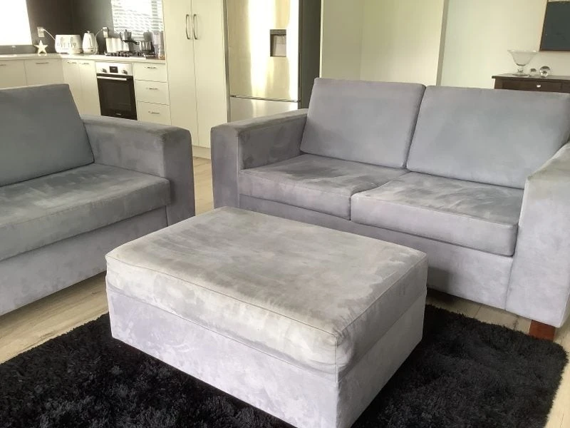 Blue/grey two seater + two and a half seater + ottoman