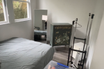 Queen bed, A couple boxes and mirror, Dresser