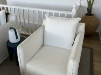 2 White 100% Linen Armchairs - RRP $3,600. Grab a bargain, Armchair