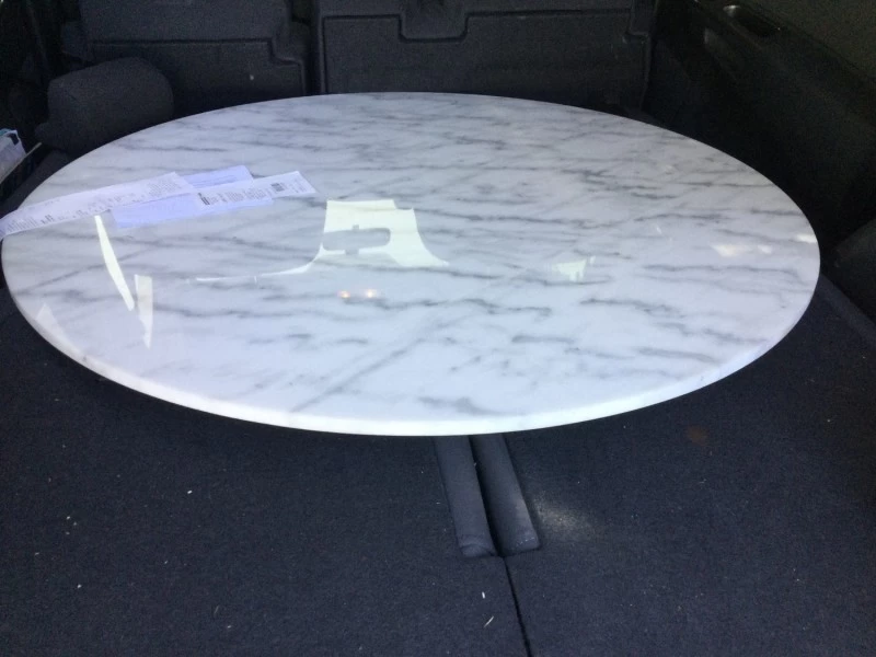 Queen size bed, Round  marble table 115cm diameter