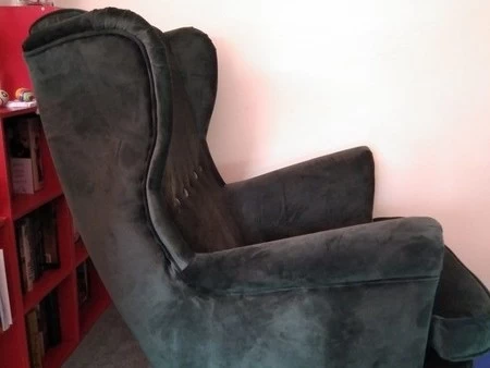 Arm Chairs, a pair, Wingback Green velour