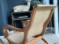 Stunning British Colonial Teak & Cane Plantation Chair and Footstool