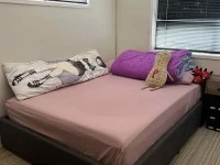 Double bed, computer chair (2), computer table (2), book shelves (2), ...