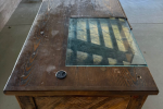 Large wooden cabinet on wheels