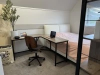 Queen bed and mattress, L shaped desk and office chair, Book shelf, 3 ...
