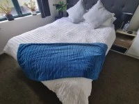 Queen Bed base, mattress and headboard, 3 Seater Sofa and footstool, W...