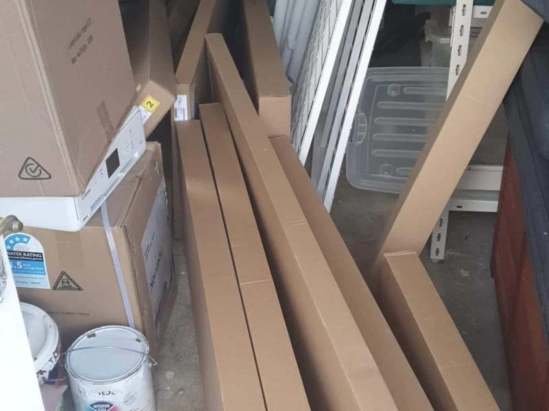 Flat pack for beds, dining table, coffee table, dining chairs and a co...