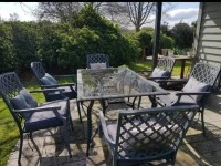 Outdoor dining table 1.65x1m, 6 outdoor dining chairs, Outdoor umbrell...