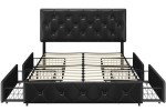 Queen Size Bed Frame with 4 Storage Drawers and USB Ports