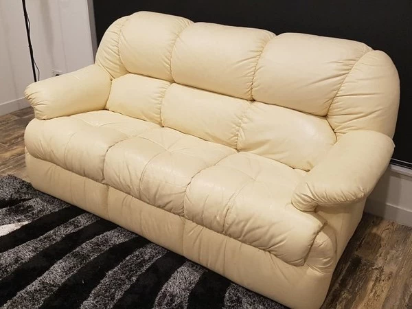 3 Seat + 2 Recliners Cream Leather Lounge Suite