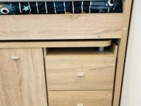 Loft bed with desk, chair & storage