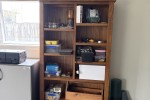2 xbook shelf, 2 x chest of drawers, 1x glass cabinet