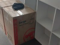 Double bed,small fridge,small couch,chair arm,2 bookshelfs