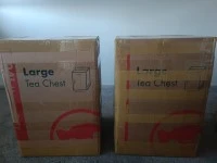 Tea chest box old cloths