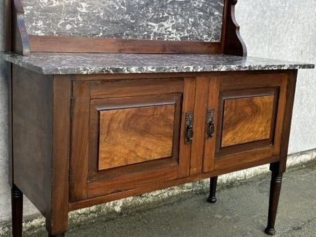 English Antique Marble Top Console Entry Cabinet