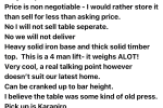 Table and 6 chairs four man lift. Table: 2m x 1m